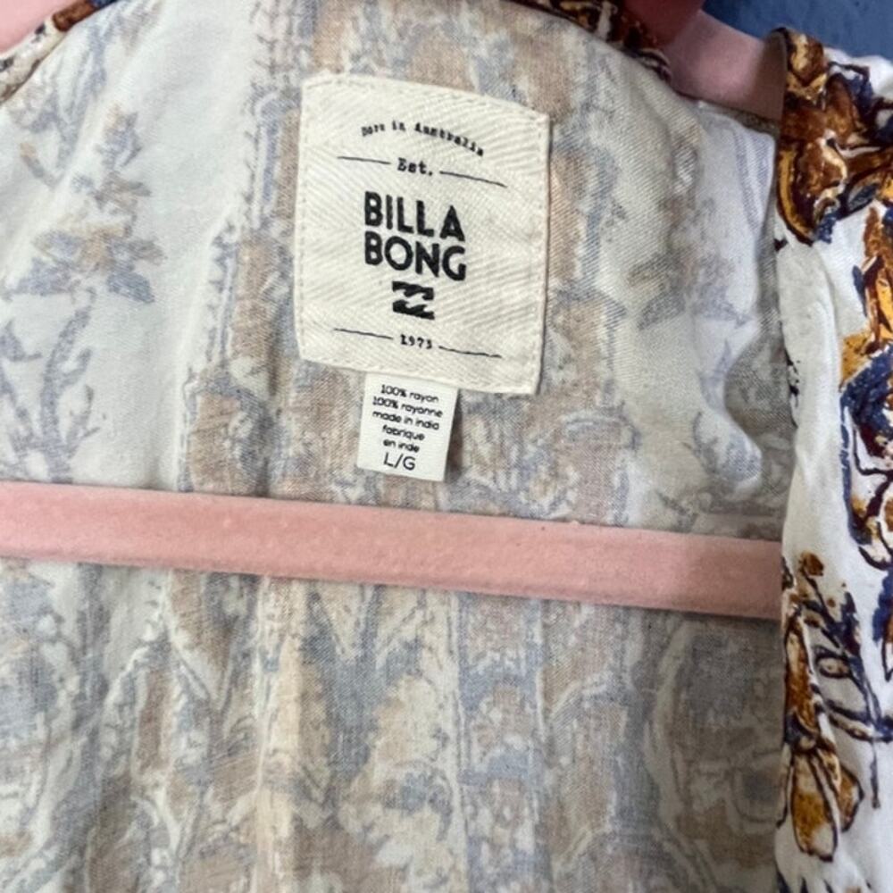 Billabong Brown Floral Boho Kimono Open Front Lightweight Cover Up Kimono Large - Picture 5 of 7